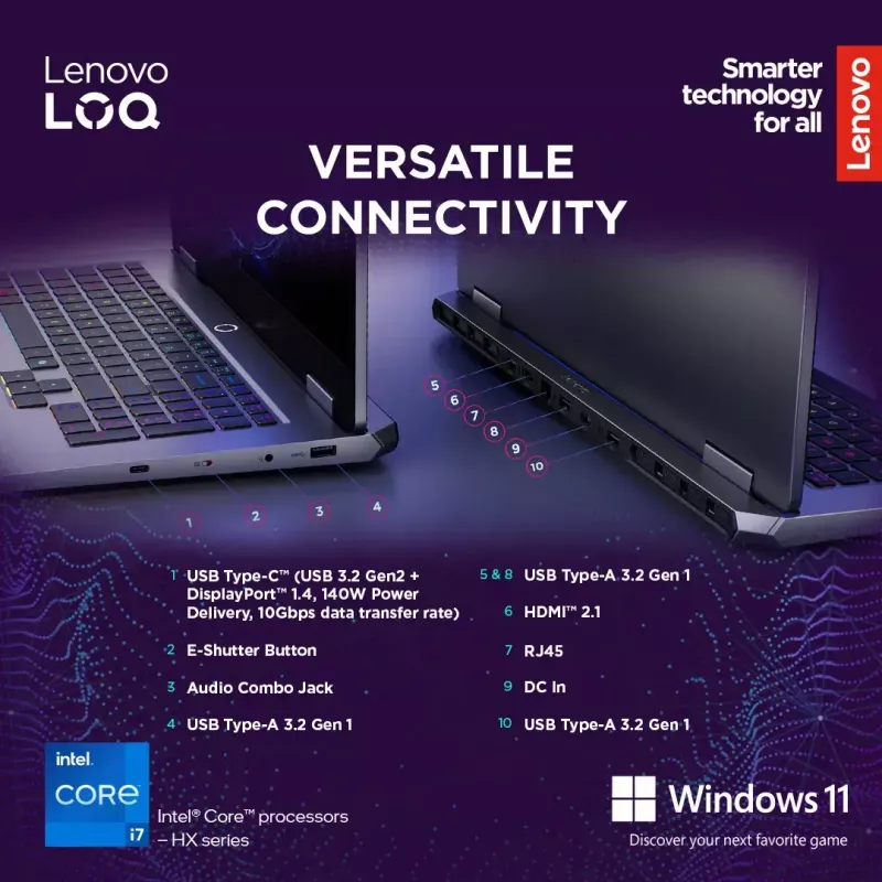 Portátil Lenovo LOQ 17IRX10 17,3 inch FHD IPS i7-13650HX 16 GB DDR5 1 TB SSD NVIDIA GeForce RTX 5060 8 GB Windows 11 Home Luna Grey