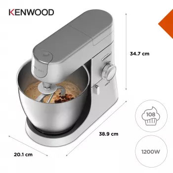 Batidora de vaso Kenwood Chef XL KVL4110S – 1200 W, bol de acero inoxidable de 6,7 L, batidor planetario, batidora, Plata
