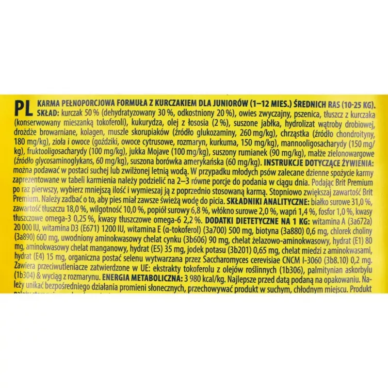 Brit Premium by Nature Junior Medium Chicken comida seca para perros 15 kg