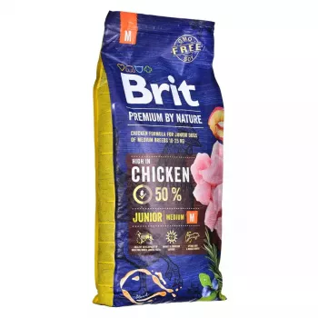 Pienso seco para perros Brit Premium By Nature Junior — fórmula de pollo, 15 kg, proteína 31% grasa 18%
