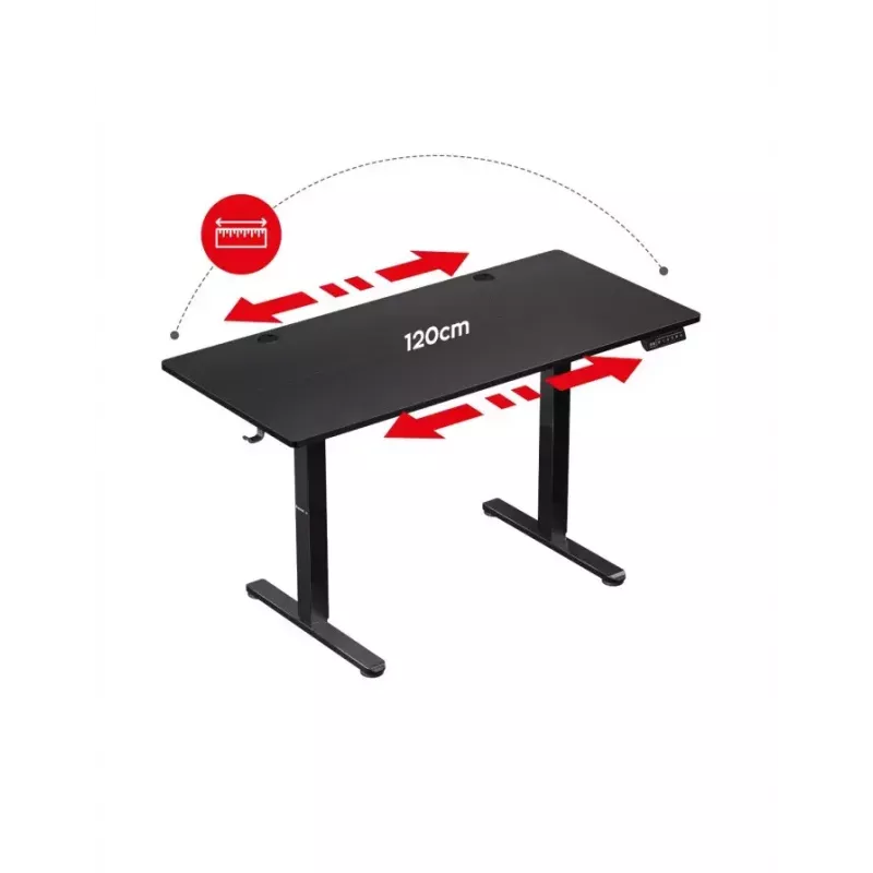 Escritorio gaming recto Huzaro Hero 8.2 Negro MDF rectangular 1200x600 mm, altura ajustable 720–1180 mm, capacidad de carga 80 kg