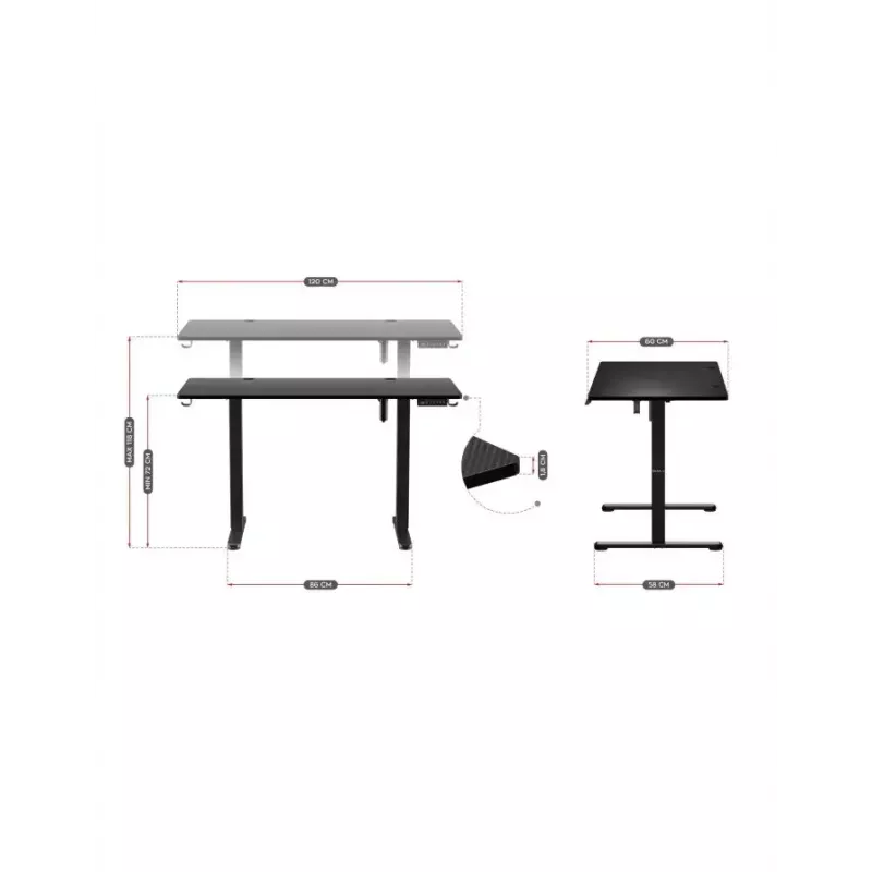 Escritorio gaming recto Huzaro Hero 8.2 Negro MDF rectangular 1200x600 mm, altura ajustable 720–1180 mm, capacidad de carga 80 kg