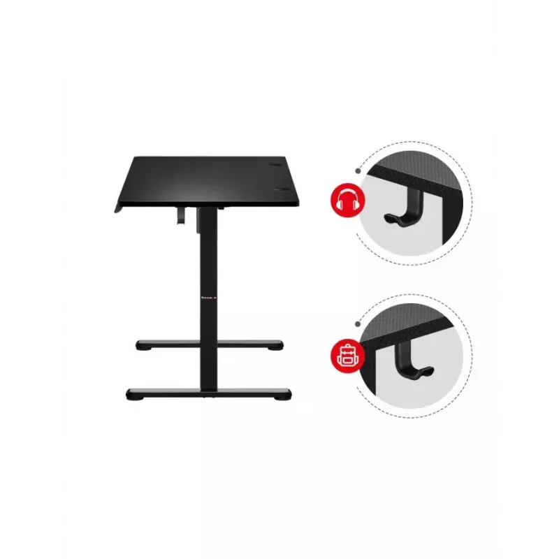 Escritorio gaming recto Huzaro Hero 8.2 Negro MDF rectangular 1200x600 mm, altura ajustable 720–1180 mm, capacidad de carga 80 kg