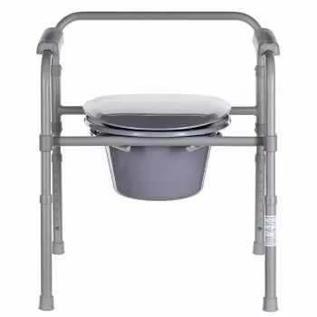 Silla de inodoro plegable ANTAR con reposabrazos, caja de almacenamiento, estructura de acero, altura ajustable 35–50 cm, carga máx. 120 kg, gris