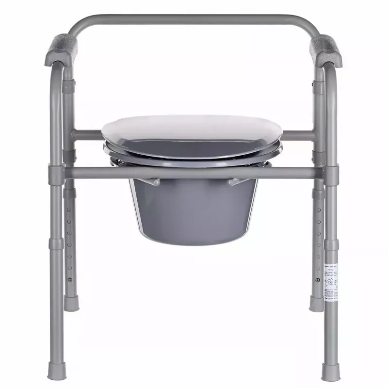 Silla de inodoro plegable ANTAR con reposabrazos, caja de almacenamiento, estructura de acero, altura ajustable 35–50 cm, carga máx. 120 kg, gris