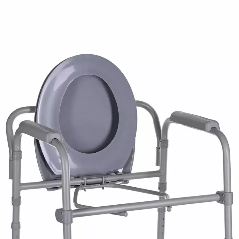 Silla de inodoro plegable ANTAR con reposabrazos, caja de almacenamiento, estructura de acero, altura ajustable 35–50 cm, carga máx. 120 kg, gris