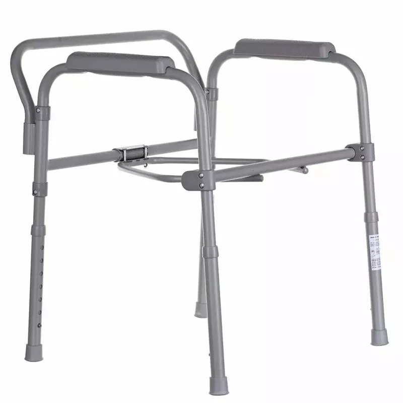 Silla de inodoro plegable ANTAR con reposabrazos, caja de almacenamiento, estructura de acero, altura ajustable 35–50 cm, carga máx. 120 kg, gris
