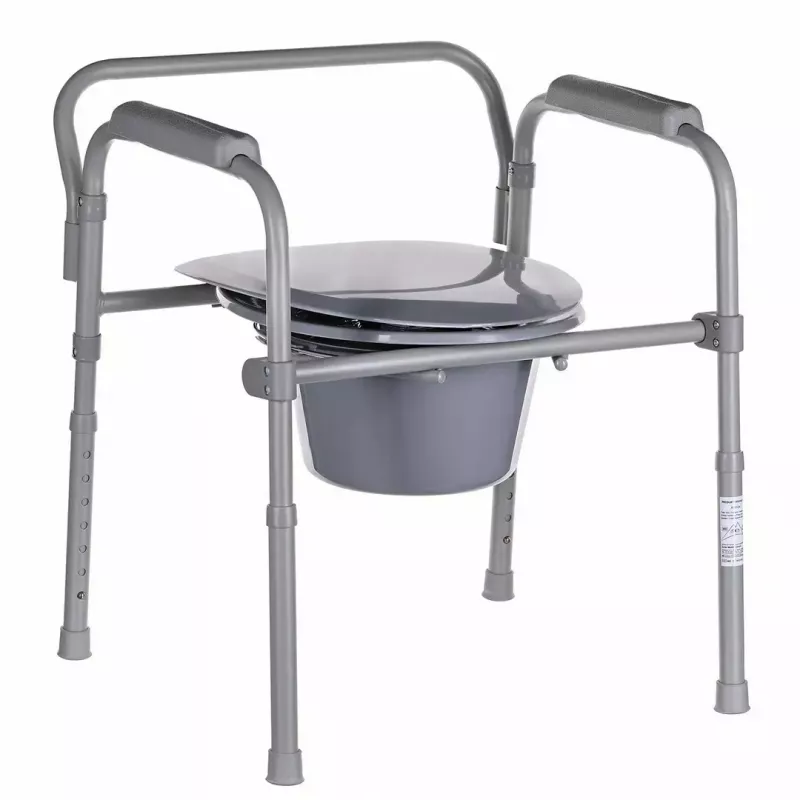 Silla de inodoro plegable ANTAR con reposabrazos, caja de almacenamiento, estructura de acero, altura ajustable 35–50 cm, carga máx. 120 kg, gris