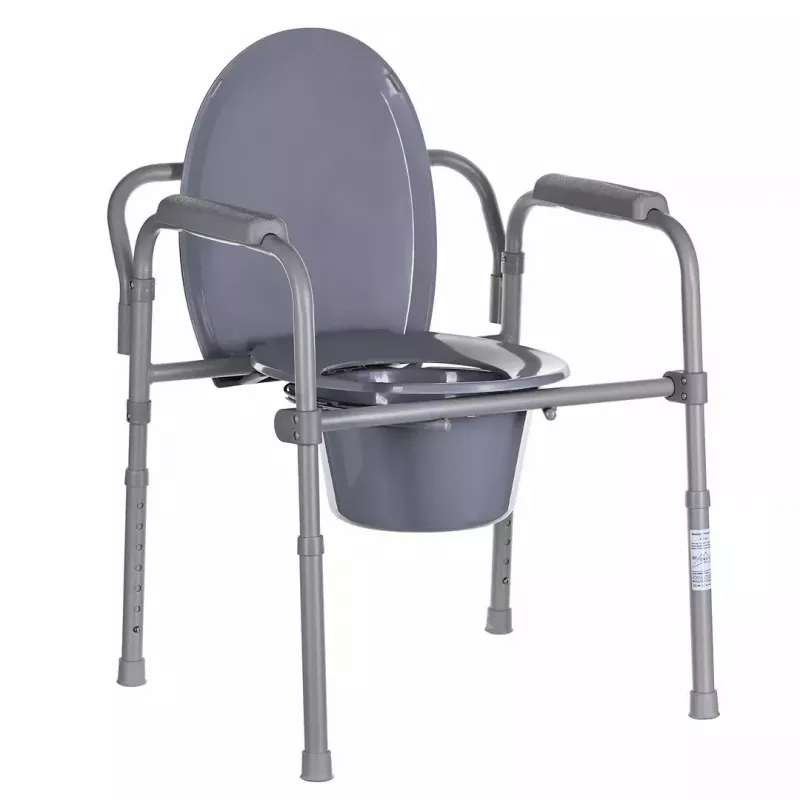 Silla de inodoro plegable ANTAR con reposabrazos, caja de almacenamiento, estructura de acero, altura ajustable 35–50 cm, carga máx. 120 kg, gris