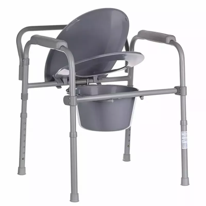 Silla de inodoro plegable ANTAR con reposabrazos, caja de almacenamiento, estructura de acero, altura ajustable 35–50 cm, carga máx. 120 kg, gris