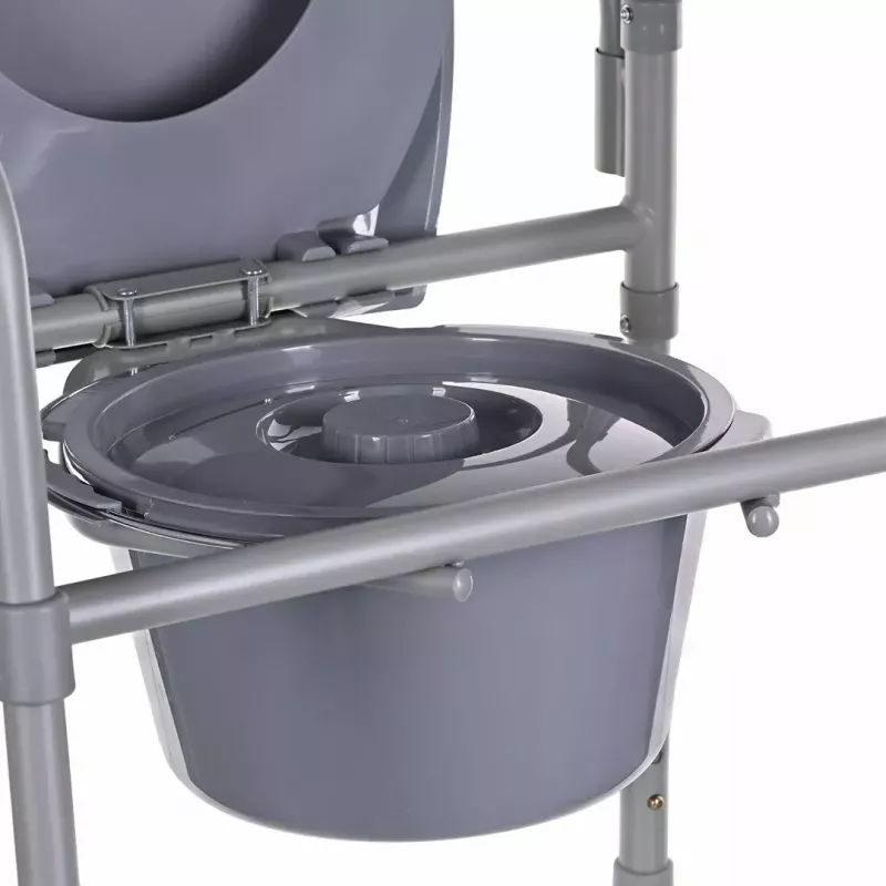 Silla de inodoro plegable ANTAR con reposabrazos, caja de almacenamiento, estructura de acero, altura ajustable 35–50 cm, carga máx. 120 kg, gris
