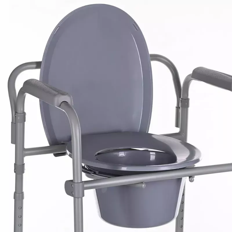 Silla de inodoro plegable ANTAR con reposabrazos, caja de almacenamiento, estructura de acero, altura ajustable 35–50 cm, carga máx. 120 kg, gris