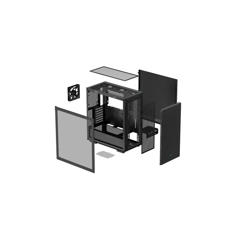 Caja de PC DeepCool CH510 Midi Tower Negra — cristal templado, microATX/ATX, compatible con radiadores de 360 mm frontal/superior, longitud máxima de GPU 38 cm, fuente de alimentación inferior, 7 ranuras de expansión