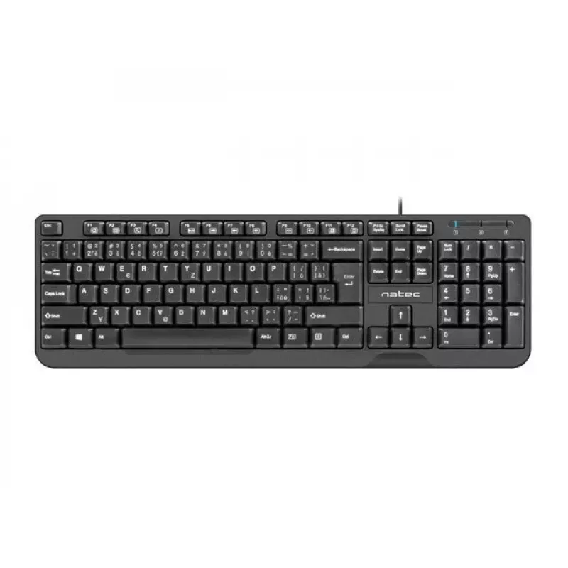 Teclado USB con cable NATEC NKL-1151 — Negro, distribución CZ-SK (eslovaco), 104 teclas, cable USB, cable de 1,8 m