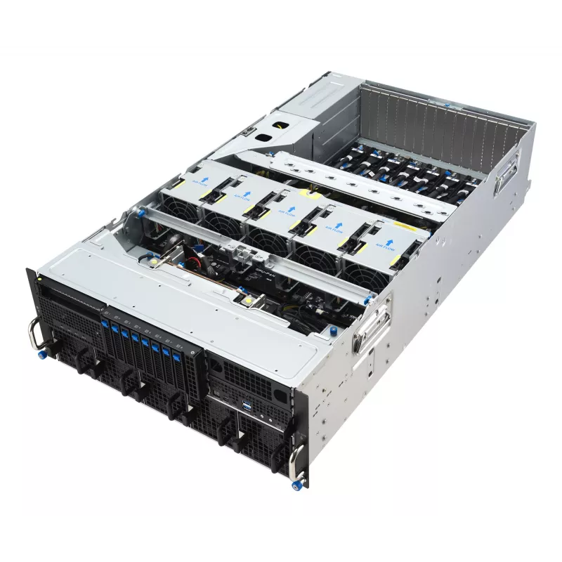 Servidor rack ASUS ESC8000A-E13 (4U) Plata – LGA 6096, AMD EPYC, DDR5, hasta 3 TB, 24 DIMM, 2× CPU, 3200 W PSU
