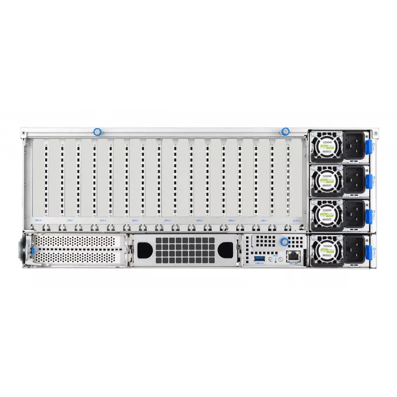 Servidor rack ASUS ESC8000A-E13 (4U) Plata – LGA 6096, AMD EPYC, DDR5, hasta 3 TB, 24 DIMM, 2× CPU, 3200 W PSU