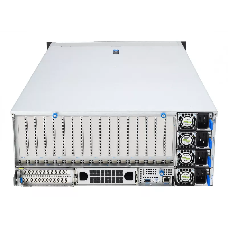 Servidor rack ASUS ESC8000A-E13 (4U) Plata – LGA 6096, AMD EPYC, DDR5, hasta 3 TB, 24 DIMM, 2× CPU, 3200 W PSU