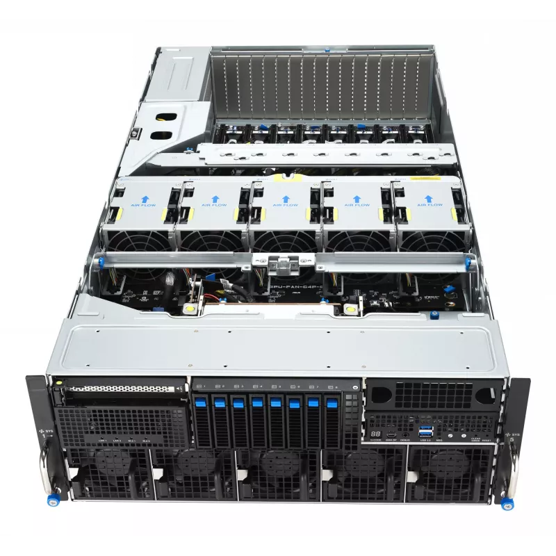 Servidor rack ASUS ESC8000A-E13 (4U) Plata – LGA 6096, AMD EPYC, DDR5, hasta 3 TB, 24 DIMM, 2× CPU, 3200 W PSU