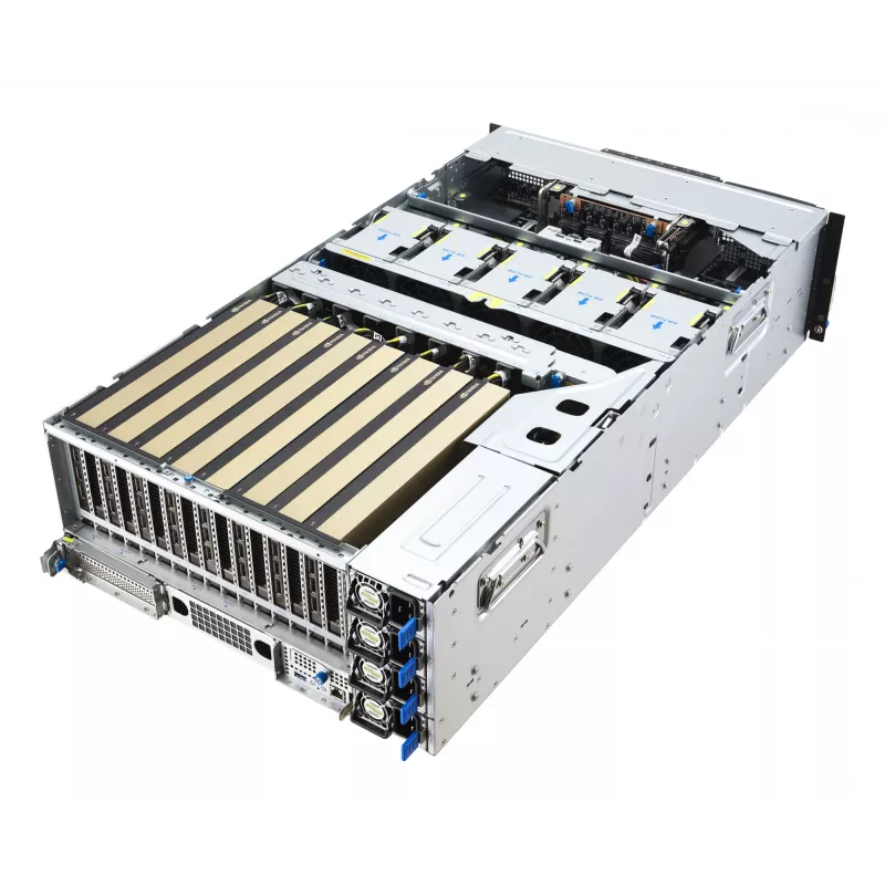 Servidor rack ASUS ESC8000A-E13 (4U) Plata – LGA 6096, AMD EPYC, DDR5, hasta 3 TB, 24 DIMM, 2× CPU, 3200 W PSU