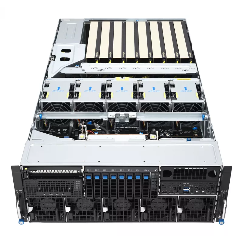 Servidor rack ASUS ESC8000A-E13 (4U) Plata – LGA 6096, AMD EPYC, DDR5, hasta 3 TB, 24 DIMM, 2× CPU, 3200 W PSU
