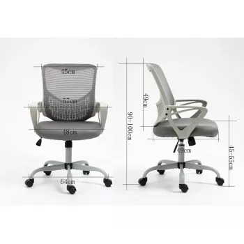 Silla de oficina giratoria ActiveJet YK507 – asiento acolchado, respaldo de malla, tapizado de tela gris, altura 90–100 cm, ancho del respaldo 45 cm