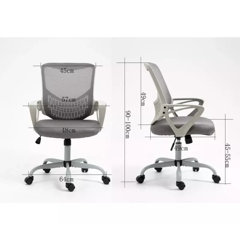 Silla de oficina giratoria ActiveJet YK507 – asiento acolchado, respaldo de malla, tapizado de tela gris, altura 90–100 cm, ancho del respaldo 45 cm