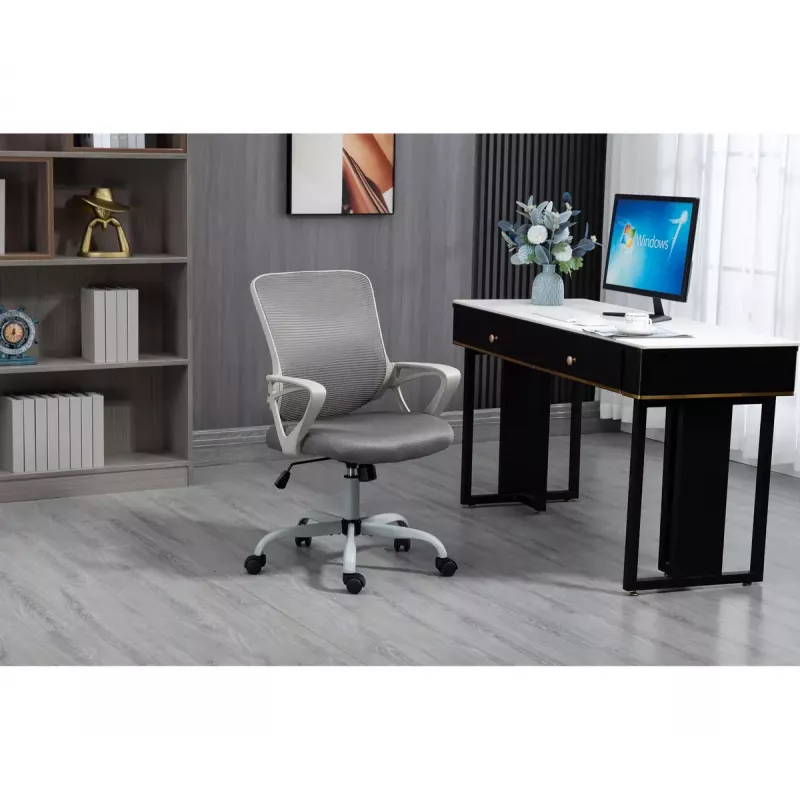 Silla de oficina giratoria ActiveJet YK507 – asiento acolchado, respaldo de malla, tapizado de tela gris, altura 90–100 cm, ancho del respaldo 45 cm