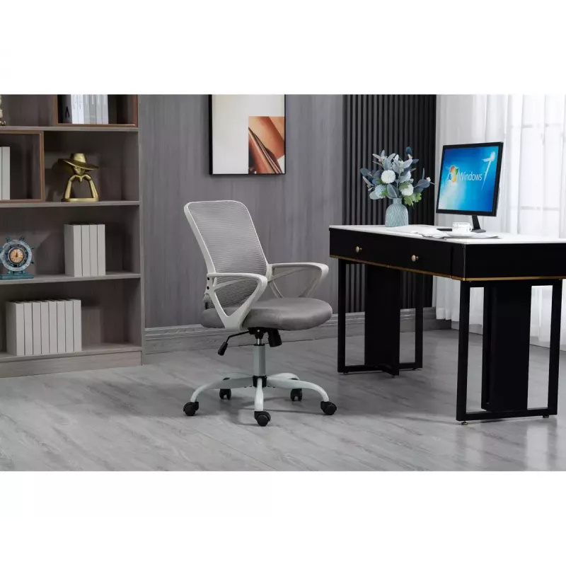 Silla de oficina giratoria ActiveJet YK507 – asiento acolchado, respaldo de malla, tapizado de tela gris, altura 90–100 cm, ancho del respaldo 45 cm