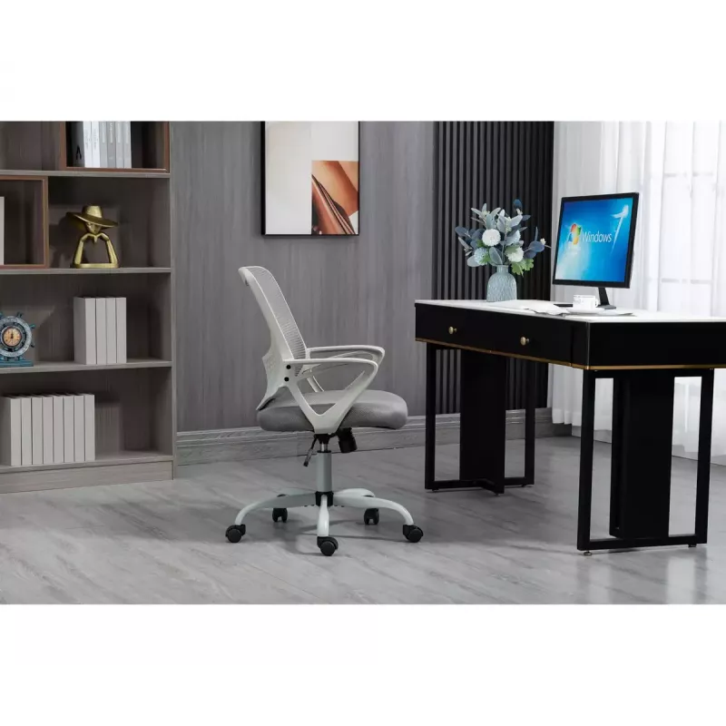 Silla de oficina giratoria ActiveJet YK507 – asiento acolchado, respaldo de malla, tapizado de tela gris, altura 90–100 cm, ancho del respaldo 45 cm