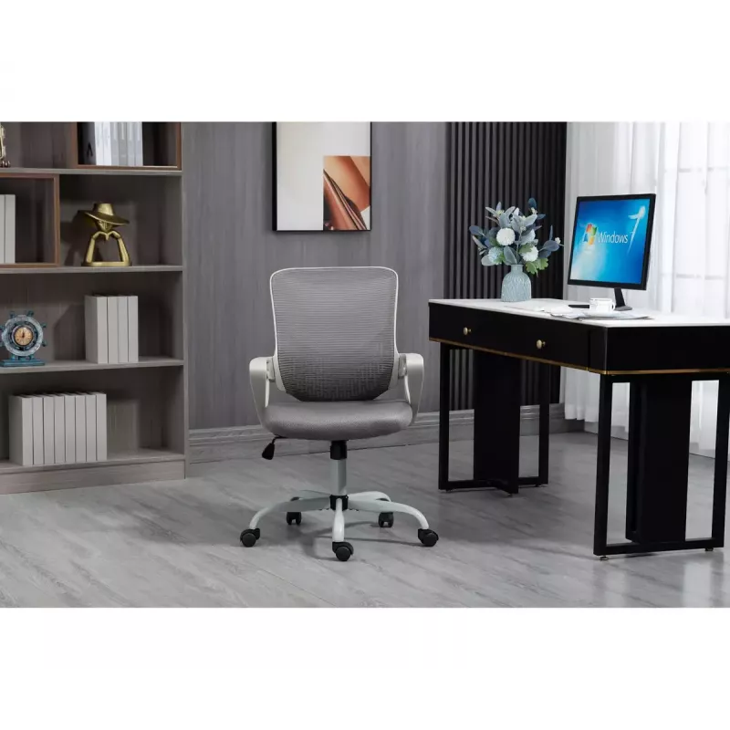 Silla de oficina giratoria ActiveJet YK507 – asiento acolchado, respaldo de malla, tapizado de tela gris, altura 90–100 cm, ancho del respaldo 45 cm