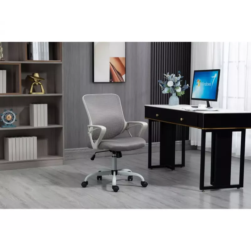 Silla de oficina giratoria ActiveJet YK507 – asiento acolchado, respaldo de malla, tapizado de tela gris, altura 90–100 cm, ancho del respaldo 45 cm