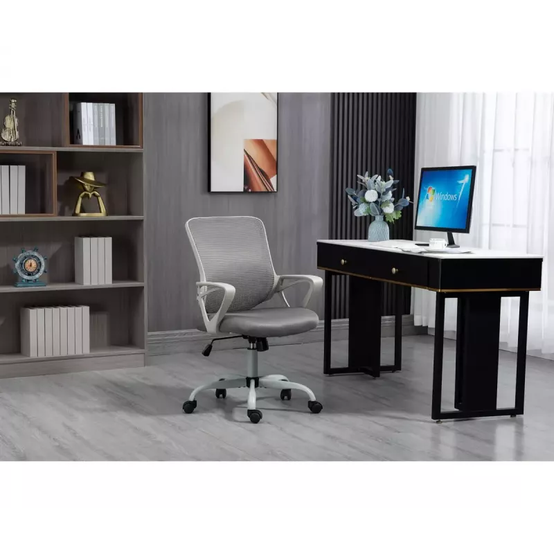 Silla de oficina giratoria ActiveJet YK507 – asiento acolchado, respaldo de malla, tapizado de tela gris, altura 90–100 cm, ancho del respaldo 45 cm