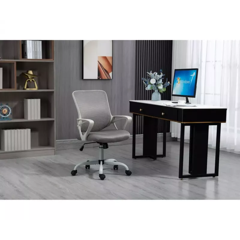 Silla de oficina giratoria ActiveJet YK507 – asiento acolchado, respaldo de malla, tapizado de tela gris, altura 90–100 cm, ancho del respaldo 45 cm