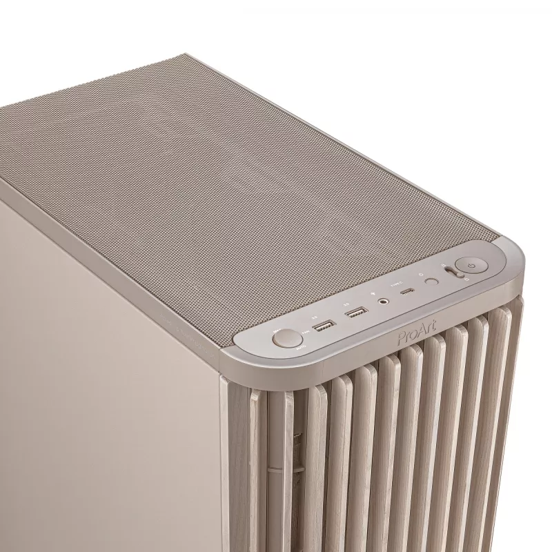 Caja de PC ASUS ProArt PA401 Wood Edition Beige — semitorre, frontal de metal