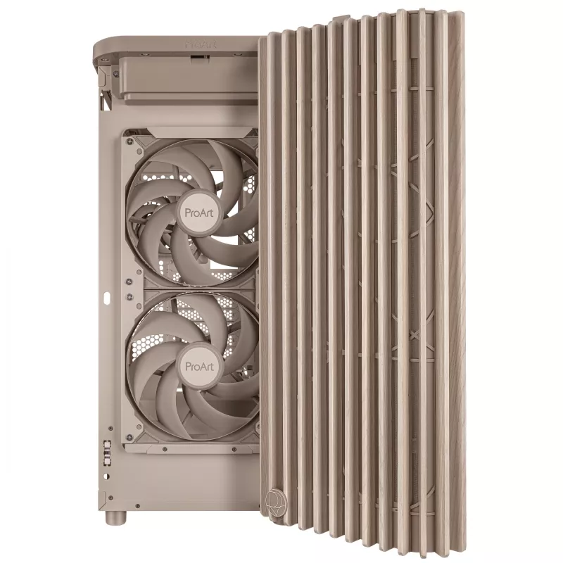 Caja de PC ASUS ProArt PA401 Wood Edition Beige — semitorre, frontal de metal