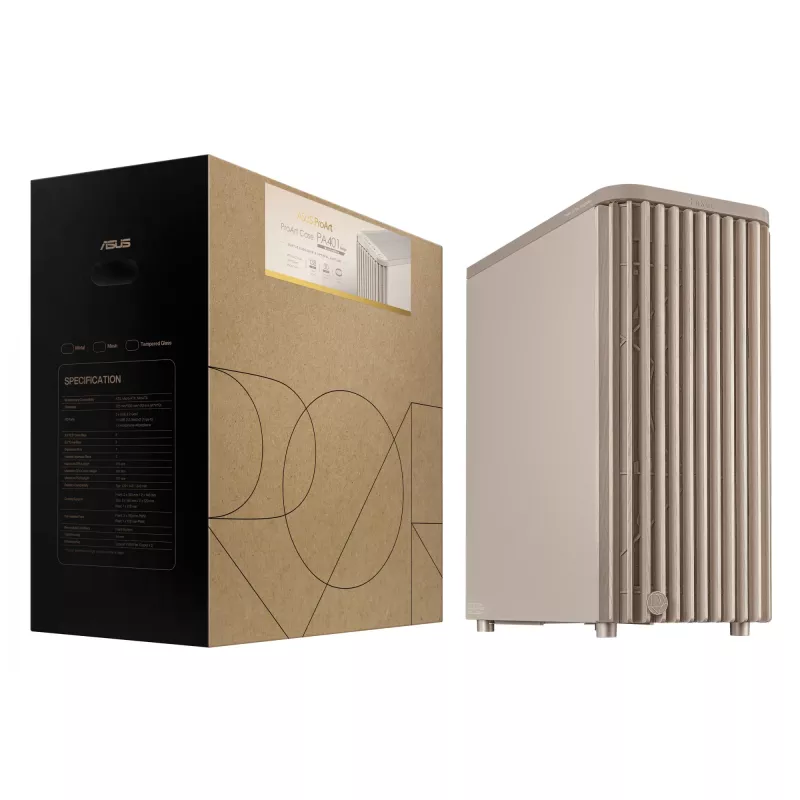 Caja de PC ASUS ProArt PA401 Wood Edition Beige — semitorre, frontal de metal