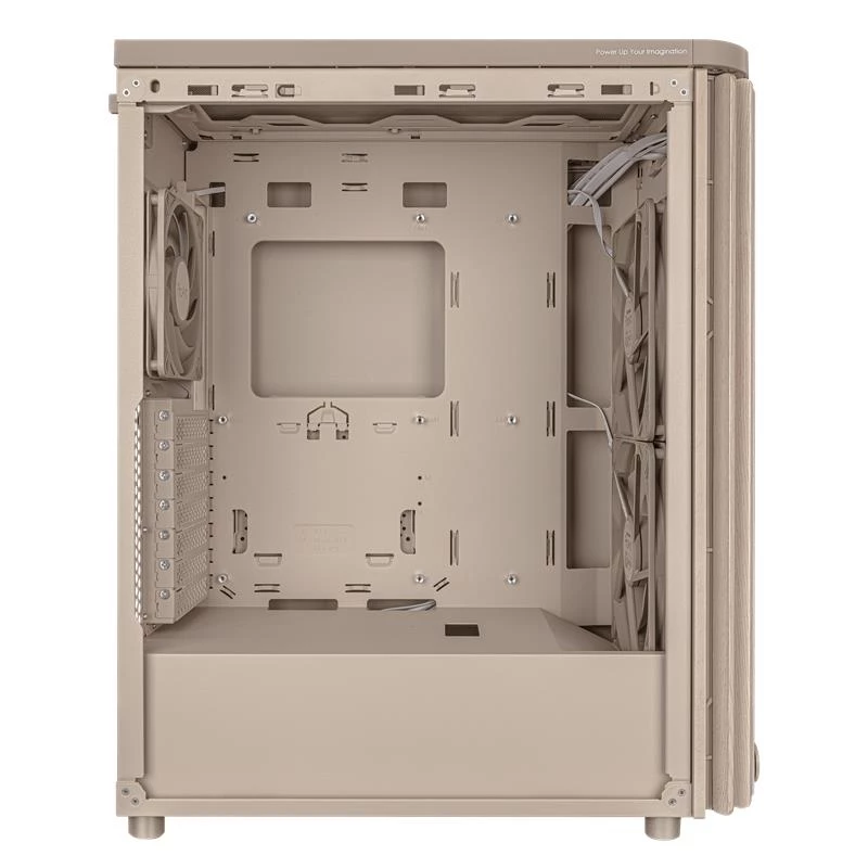 Caja de PC ASUS ProArt PA401 Wood Mesh PWM Beige — ATX, madera, 2×160 mm frontal, 1×120 mm trasero, 2×3,5 inch + 2×2,5 inch bahías