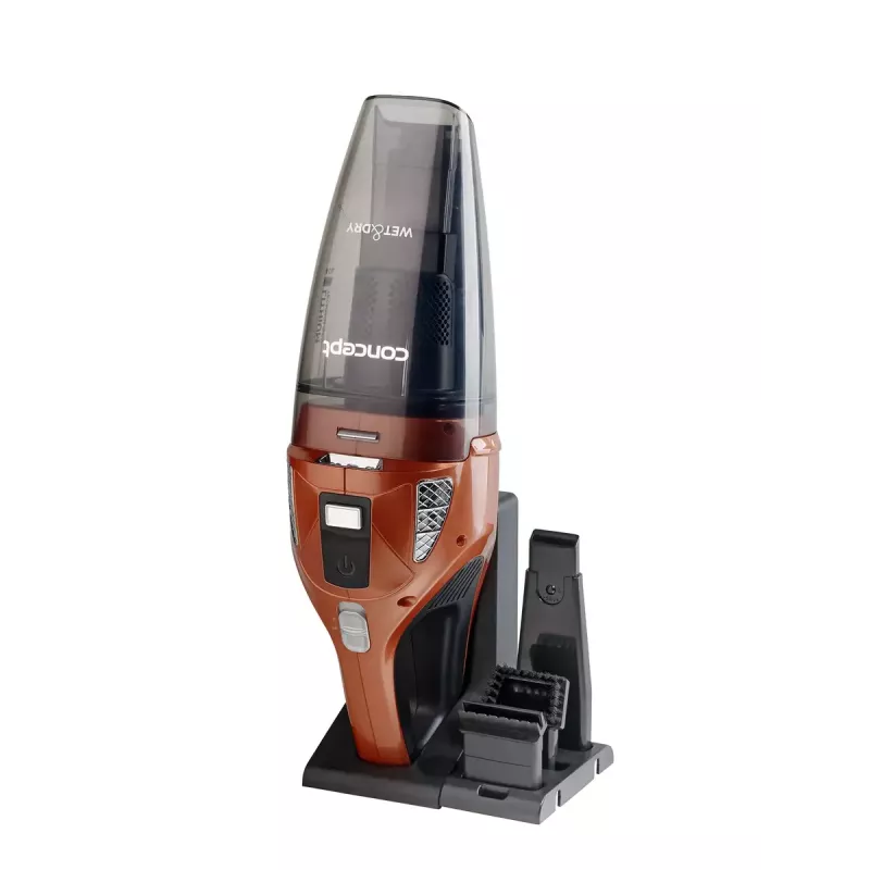 Aspirador de mano Concept VP4360 — limpieza en seco y en húmedo, filtro HEPA, 0,45 l de polvo, 0,15 l de líquido, 45 min de autonomía, negro/marrón
