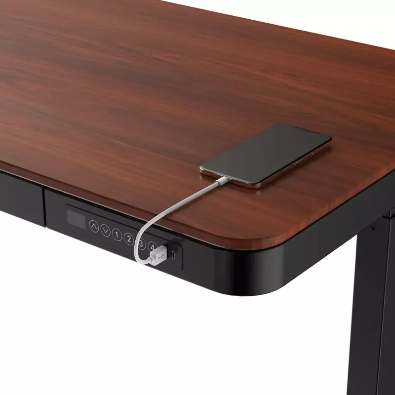 Escritorio ActiveJet ET119W-C de altura regulable eléctrico 140 x 70 cm negro/nogal con puertos USB-A y USB-C