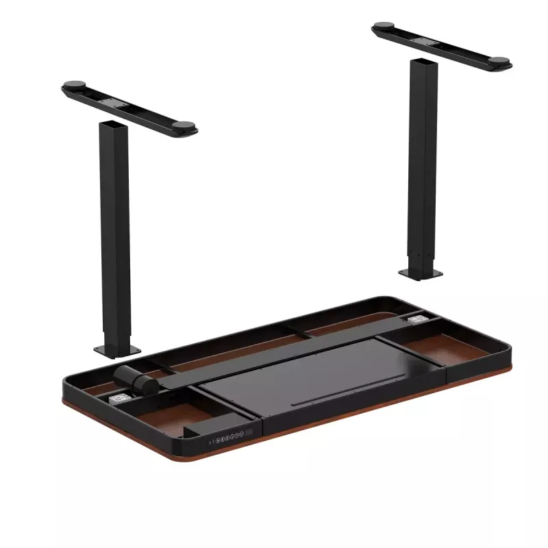 Escritorio ActiveJet ET119W-C de altura regulable eléctrico 140 x 70 cm negro/nogal con puertos USB-A y USB-C