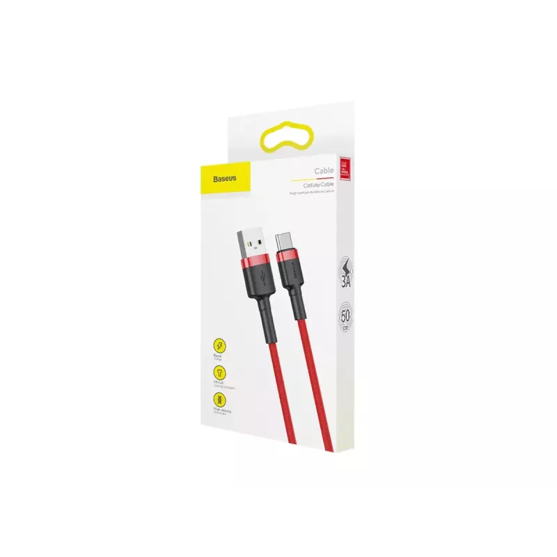 Cable USB-A a USB-C Baseus Cafule — USB 2.0 A→C, soporte de carga QC3.0, trenza de nailon, rojo
