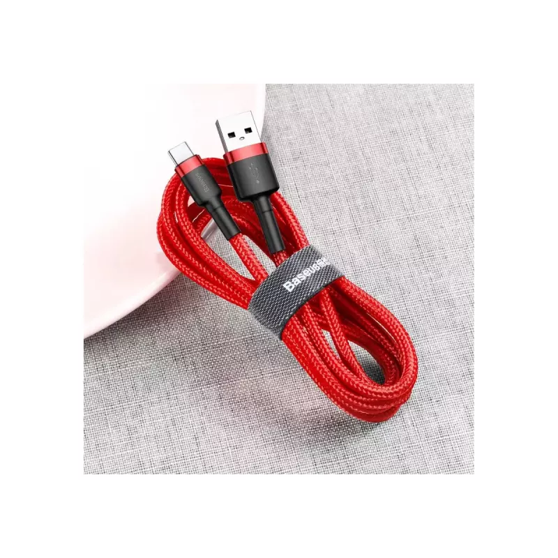 Cable USB-A a USB-C Baseus Cafule — USB 2.0 A→C, soporte de carga QC3.0, trenza de nailon, rojo