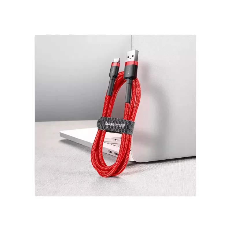 Cable USB-A a USB-C Baseus Cafule — USB 2.0 A→C, soporte de carga QC3.0, trenza de nailon, rojo
