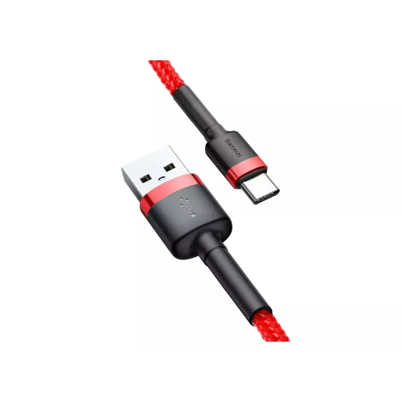 Cable USB-A a USB-C Baseus Cafule — USB 2.0 A→C, soporte de carga QC3.0, trenza de nailon, rojo
