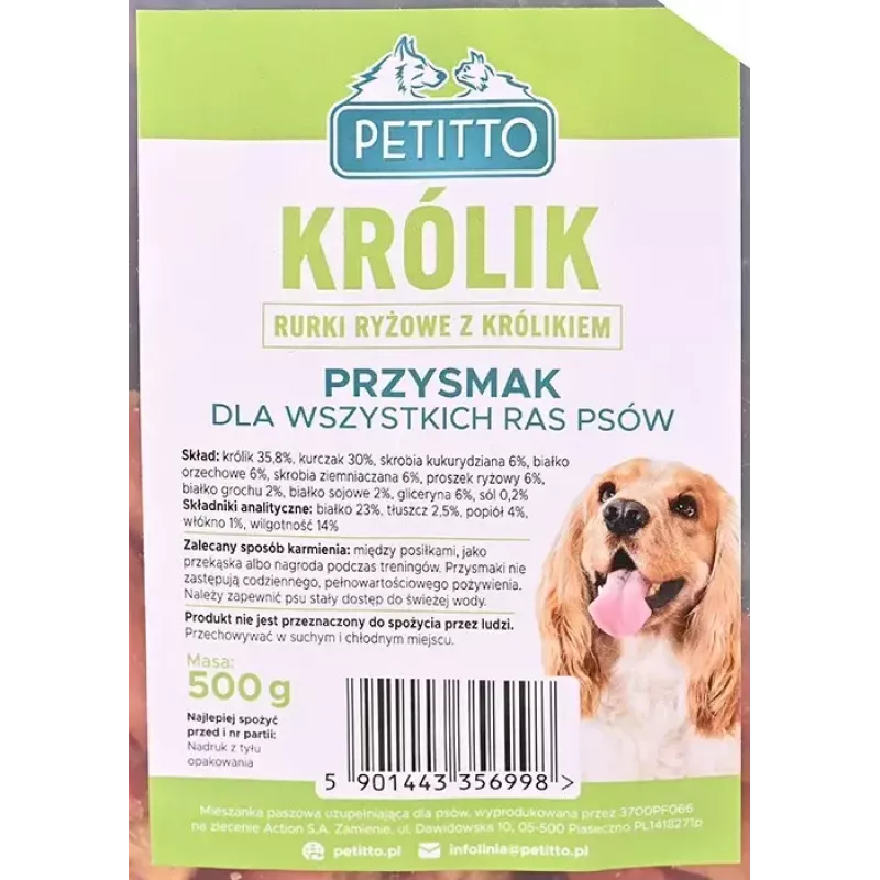 Snack para perros PETITTO conchas de arroz rellenas de conejo 500 g