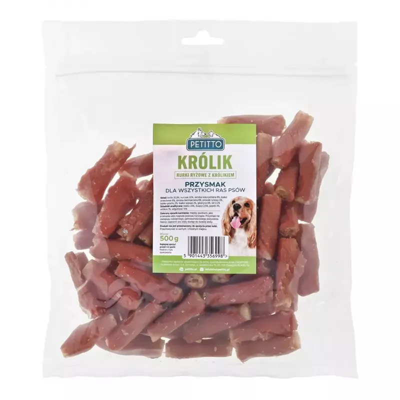 Snack para perros PETITTO conchas de arroz rellenas de conejo 500 g