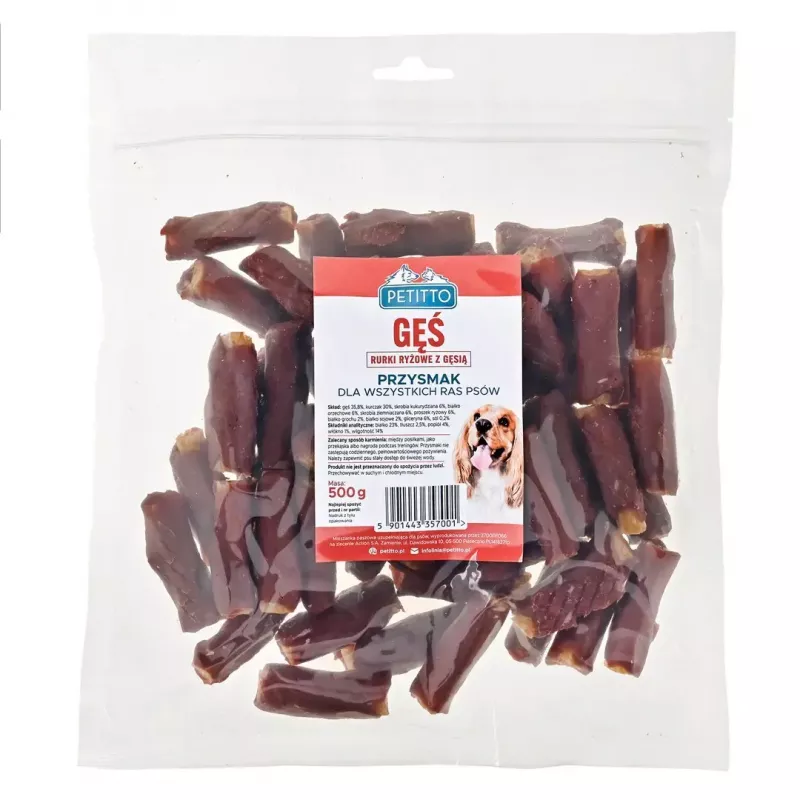 Snacks para perros PETITTO palitos tubulares de arroz con ganso 500 g