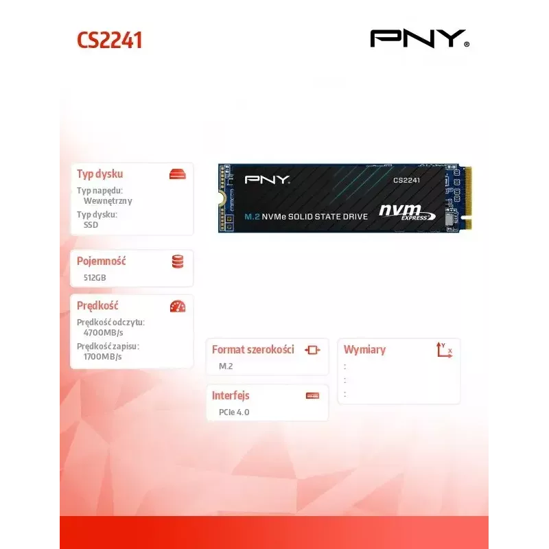 SSD interna PNY M.2 2280 512 GB M280CS2241-512-BLK, SATA/NVMe no especificado