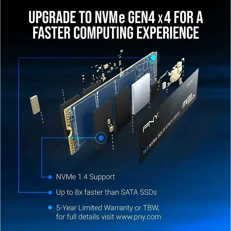 SSD interna PNY M.2 2280 512 GB M280CS2241-512-BLK, SATA/NVMe no especificado