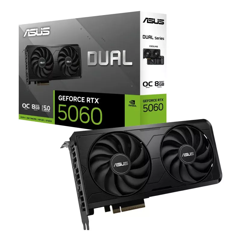 Tarjeta gráfica ASUS GeForce RTX 5060 Dual 8 GB GDDR7, 128 bits, PCIe 5.0, 2 ventiladores